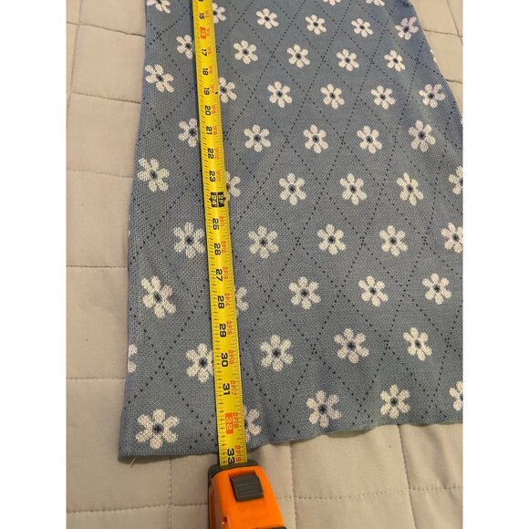 Just Polly Blue Knit Sweater Dress Small Floral Daisy Short Sleeve Retro Y2K Mod - Picture 4 of 12